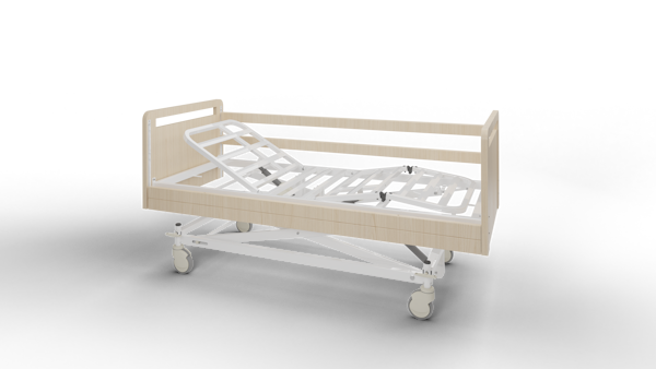 Letto elettrico 90.11 ETOILE per RSA e lungo degenza con sponde in legno e ruote centralizzate