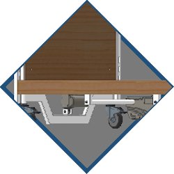 Letto elettrico per Alzheimer a bassa altezza (20 cm) con rete a doghe metalliche, finitura rovere sbiancato e funzioni Trendelemburg.