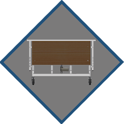 Letto elettrico bariatrico Castagner 99.13 EAVE TR con finiture in rovere sbiancato e piano rete a doghe metalliche, portata 340 kg.